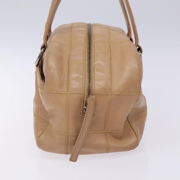 CHANEL Choco Bar Hand Bag Grained Calf Skin Beige Silver CC Auth 133063 - Picture 4 of 16